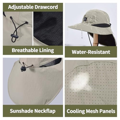 ZOORON Kids Sun Hat with Neck Flap Beach Fishing Bucket for Boys Girls - color: Khaki