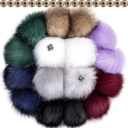 Tatuo DIY Faux Fur Pom Poms Ball with Press Button Removable Fluffy Pompom for Knitting Hats Shoes Scarves Bag Accessories - color: Mix Colors