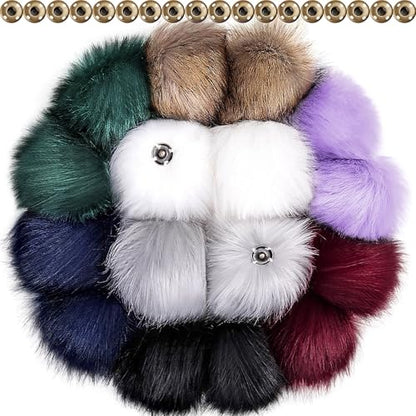 Tatuo DIY Faux Fur Pom Poms Ball with Press Button Removable Fluffy Pompom for Knitting Hats Shoes Scarves Bag Accessories - color: Mix Colors