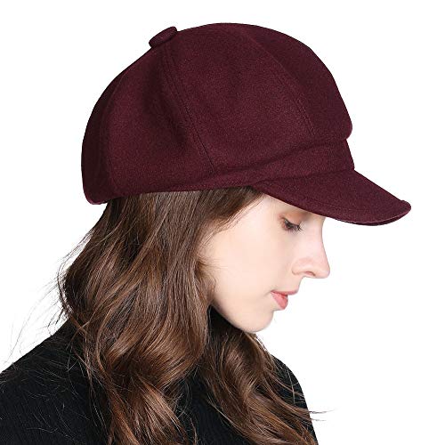 Comhats Women's Wool Winter Warm Newsboy Hats, Fashion Pageboy Beret Cap - color: 67145_wine Red, size: Medium