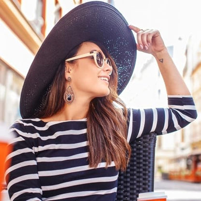 DRESHOW Big Straw Sun Hats for Women Floppy Foldable Roll up Beach Cap Sun Hat UPF 50+ Vacation Honeymoon Embroidered Hat - color: Medium Size: Black / Brim 5.5" (Head Circumference 22-22.8")