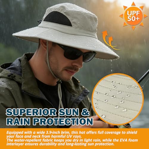 Wide Brim Sun Bucket Hat, Waterproof Boonie Hat for Men & Women - color: 01 Beige
