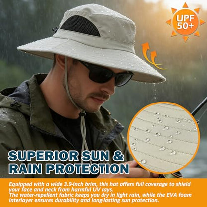 Wide Brim Sun Bucket Hat, Waterproof Boonie Hat for Men & Women - color: 01 Beige