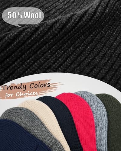 Wool Beanie for Men Women, Seamless Knit Cuffed Warm Winter Hats - color: 1pcs-carbon Gray