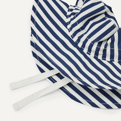 Amazon Essentials x Sofia Grainge Unisex Babies' Cotton Bucket Hat - color: Navy Stripe, size: 6-12 Months