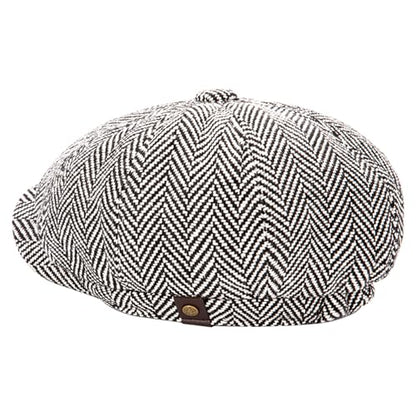 Men's Wool Newsboy Cap 8-Panel Tweed Taxi Hat Herringbone Gatsby Flat Hats - color: Light Gray