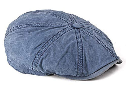 Mens 8 Panel Washed Cotton Newsboy Cap, Outdoor Sun Protection Flat Cap - color: Denim Blue