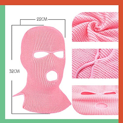 3 Hole Balaclava Ski Mask Cover Winter Knitted - color: Black, Pink, Rose Red