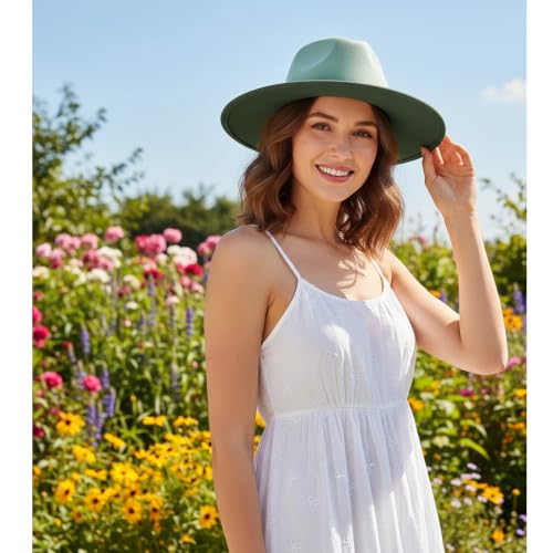 Lisianthus Gradient Color Fedora Hat for Women & Men - color: White Band, Green