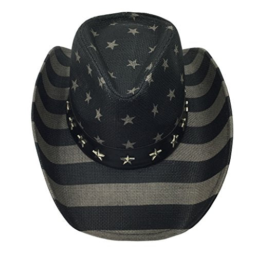 grinderPUNCH Straw Cowboy Hat for Men Women Western Cowgirl Outback Sun Hat - color: Black and Grey