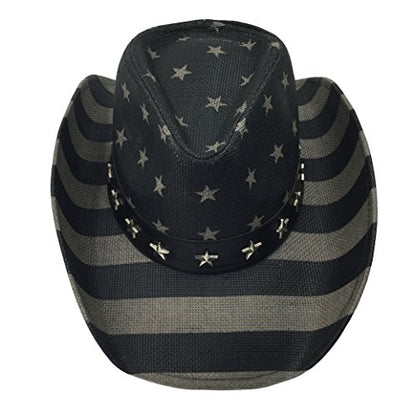 grinderPUNCH Straw Cowboy Hat for Men Women Western Cowgirl Outback Sun Hat - color: Black and Grey