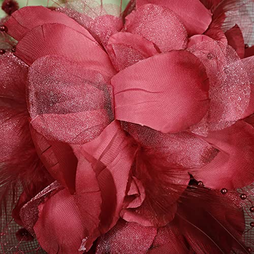 JWICOS Fascinators Hat for Women 50s Flower Hat with Veil Cocktail Wedding Tea Party Church Derby Hat - color: Burgundy