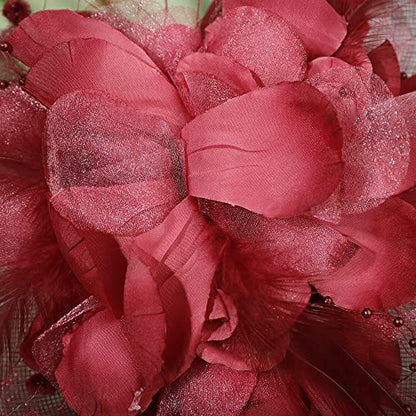 JWICOS Fascinators Hat for Women 50s Flower Hat with Veil Cocktail Wedding Tea Party Church Derby Hat - color: Burgundy