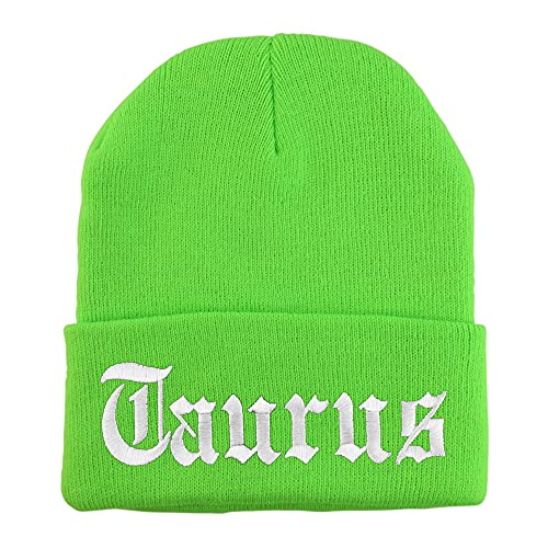 Trendy Apparel Shop Taurus Old English Embroidered Long Cuff Beanie - color: Neon Green