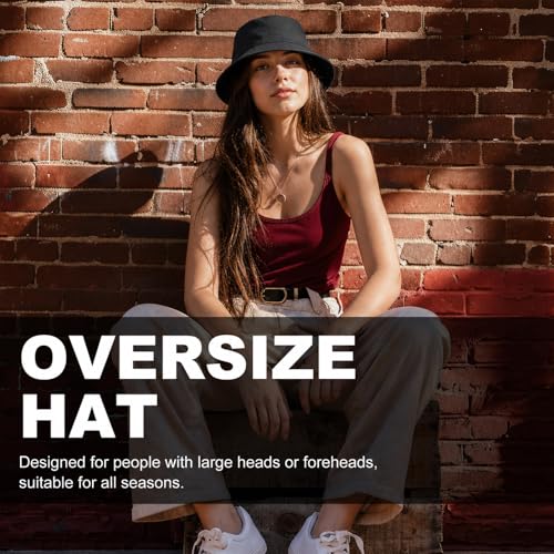 Oversize XXL Bucket Hat, Reversible Cotton Fisherman Hats, Unisex Double Side Wear Bucket Sun Hats with Chin Strap - color: Black-black, size: XX-Large