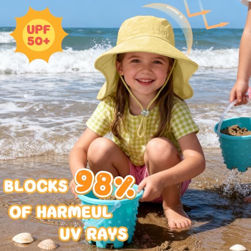 ZOORON Outdoor Kids Sun Hat with Neck Flap UPF 50+ Sun Protection Fishing Hat Wide Brim Summer Kids Beach Hats for Girls Boys - color: 1pack-yellow