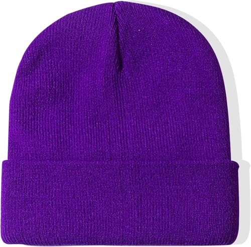 Rosoz Beanie for Men Women Cuffed Knit Hat Winter Beanies Skull Cap Unisex - color: Deep Purple