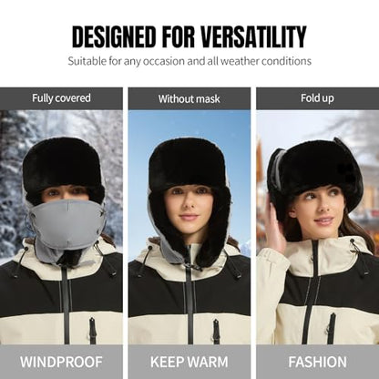 Heated Trapper Hat with 5V Rechargeable Battery, Warm Faux Fur Hunting Hat Outdoor Windproof Winter Hat for Men and Women - color: Dark Gray