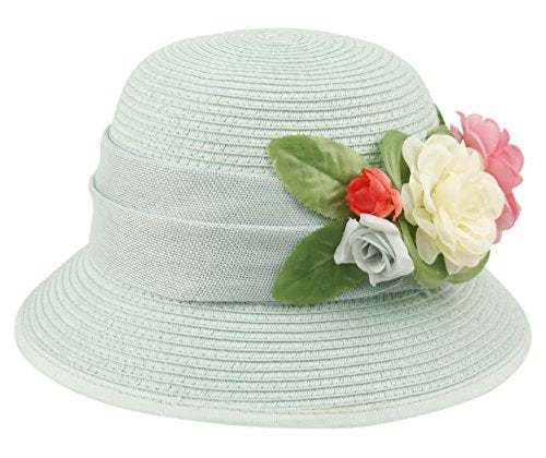 Women's Gatsby Linen Cloche Hat with Lace Band and Flower - color: Cl2796mint