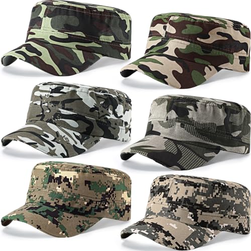Eurzom 6 Pcs Cadet Cap Military Hat for Men Women Adjustable - color: Camouflage