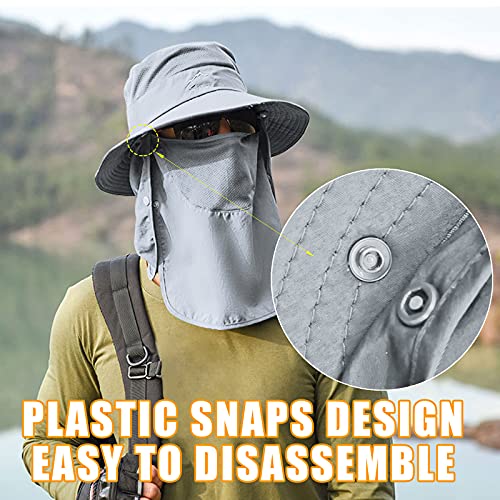 Fishing Hat for Men & Women, Sun Protection Hat with Face Cover & Neck Flap - color: Grey