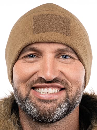2SBR 2SABERS Fleece Winter Warm Watch Cap - Mens Outdoor Skull Beanie Hat - color: Coyote Patch Panel, size: Small