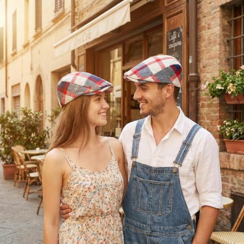 3Pcs Men's Newsboy Caps Cotton Cooling Hat Adjustable Flat Cap for Men - color: 2#-red+blue+yellow