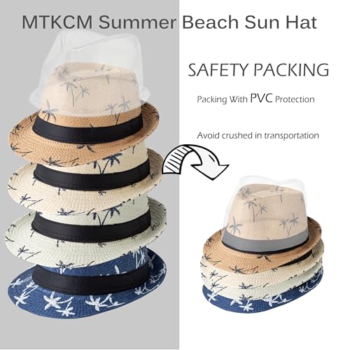 4 Pack Short Brim Straw Fedora Summer Beach Sun Hat Men - color: 4 Pcs Set C