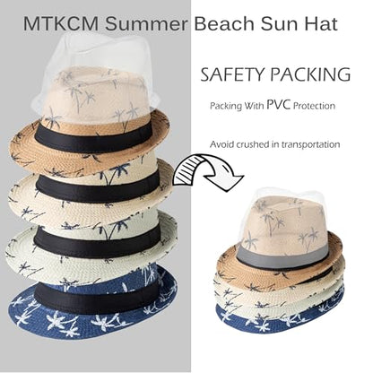 4 Pack Short Brim Straw Fedora Summer Beach Sun Hat Men - color: 4 Pcs Set C
