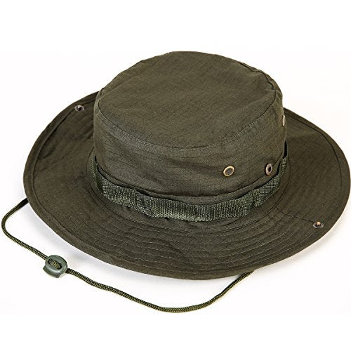 Wide Brim Boonie Hat, Men & Women Top Camo Bucket Hats for Safari Military Beach - color: Army Green