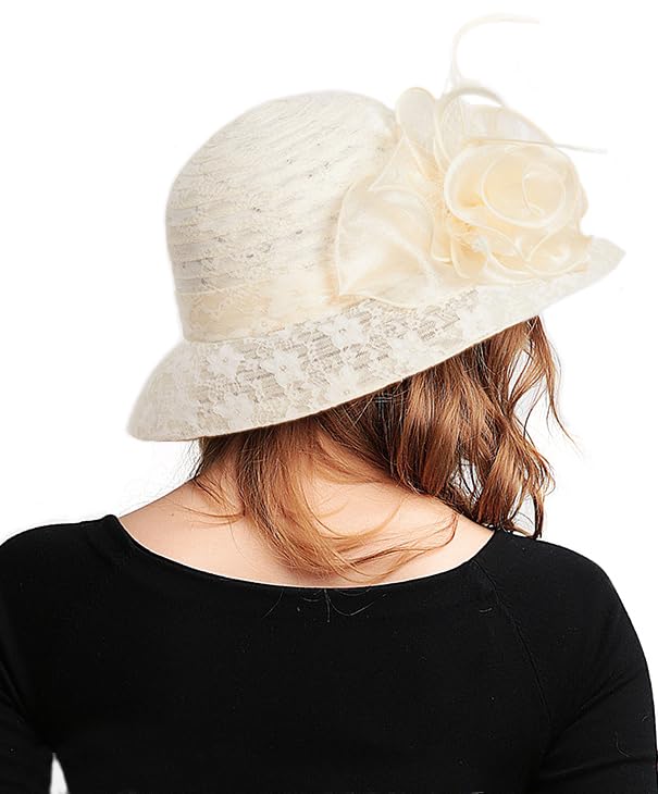 Women's Organza Derby Fascinator Hat Cloche Bowler Hat Cocktail Tea Party Wedding Sun Hat - color: A6-beige