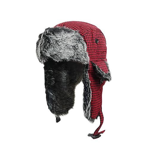 ONWAY Trapper Hat Winter Hats for Women Men with Faux Fur Ear Flaps - color: Dark Red