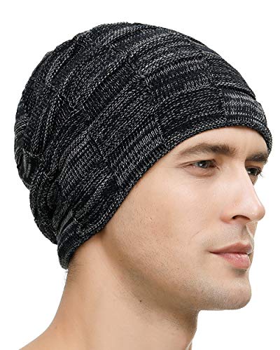 Vgogfly Slouchy Beanie for Men Winter Hats for Guys Cool Beanies Mens Lined Knit Warm Thick Skully Stocking Binie Hat Pairs - color: Navy / Wine Red