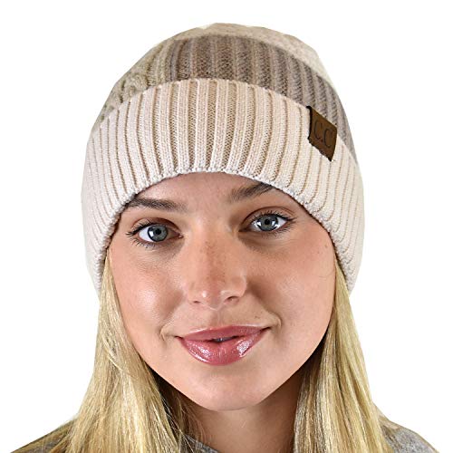 C.C Winter Warm Multi Knit Tricolor Skull Cap Cuff Beanie - color: Taupe/Beige