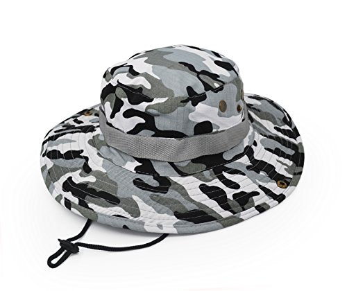 Outdoor Wide Brim Sun Protect Hat, Classic US Combat Army Style Bush Jungle Sun Cap for Fishing Hunting Camping - color: Grey Camouflage