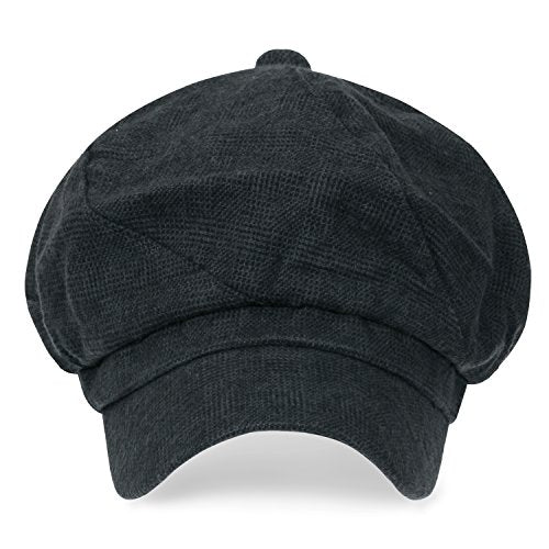 ililily Washed Cotton Newsboy Cabbie Cap Corduroy Duck Bill Flat Hunting Hat - color: Shadow Grey Check