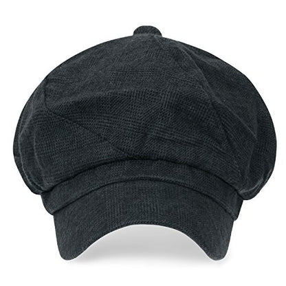 ililily Washed Cotton Newsboy Cabbie Cap Corduroy Duck Bill Flat Hunting Hat - color: Shadow Grey Check