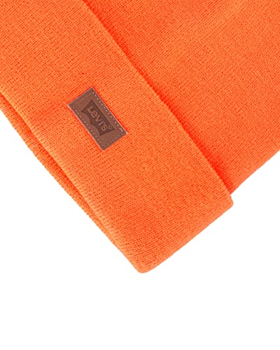 Levi's Mens All-Season Hero Beanie Soft Knit Cuffed Winter Hat, Warm & Comfortable Everyday Style - color: Neon Orange Solid