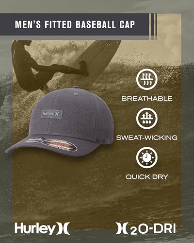 Hurley Mens Baseball Cap - Lightweight H2O-DRI Breathable Moisture Wicking Curved Brim Fitted Hats for Men - color: Black, size: Small-Medium
