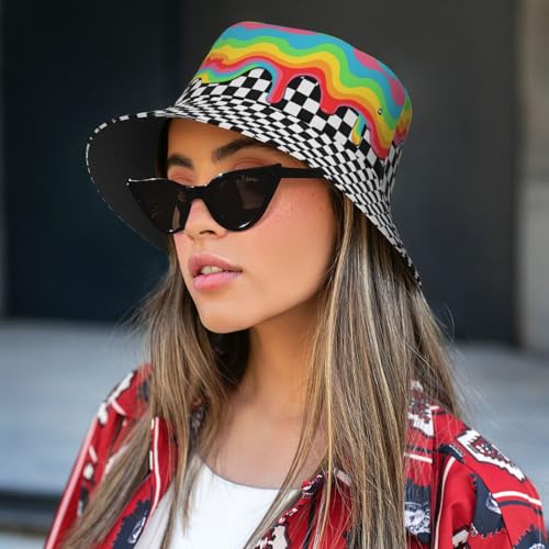 Bucket Hat for Men Women Packable Sun Hats Fisherman Outdoor Summer Travel Hiking Beach Caps - color: Checkered