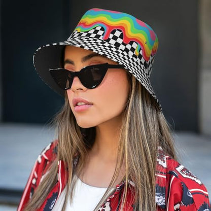 Bucket Hat for Men Women Packable Sun Hats Fisherman Outdoor Summer Travel Hiking Beach Caps - color: Checkered