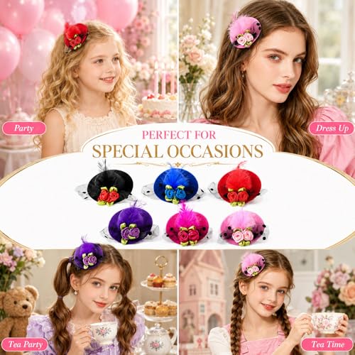 Women's Mini Top Hat Fascinator Hair Clips with Feather