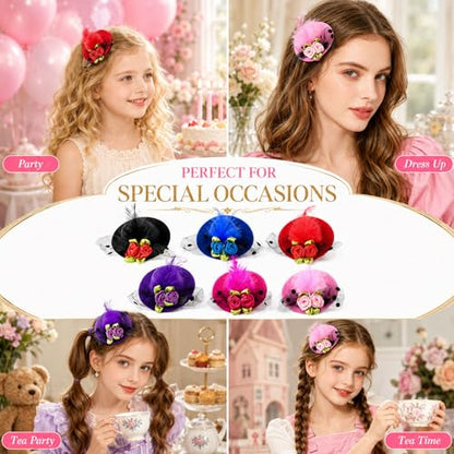 Women's Mini Top Hat Fascinator Hair Clips with Feather
