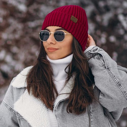 Durio Unisex Silk Lined Beanie Double Layered Winter Hats - color: Burgundy