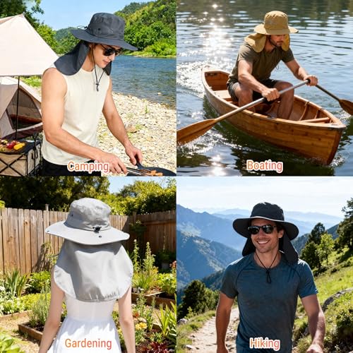NPQQUAN Sun Hats for Men Women with Neck Flap UPF 50+ UV Protection - color: Khaki（neck Flap）
