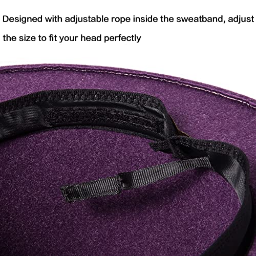 Felt Wide Brim Fedora Hats for Women Men, with Band Belt Buckle, Adjustable - color: P12 Mix Purple