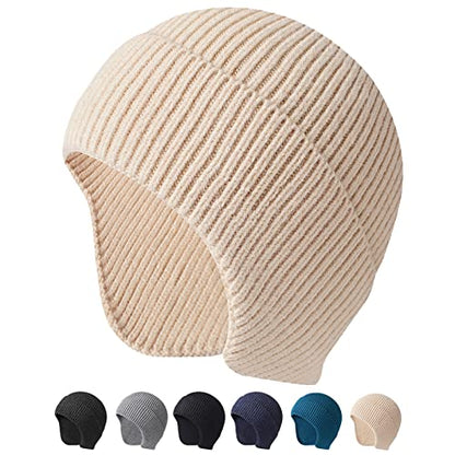 Arcweg Beanie with Earflap for Men Women Winter Warm Thermal Hats Stocking Cap Toboggan Outdoor Hat - color: Beige