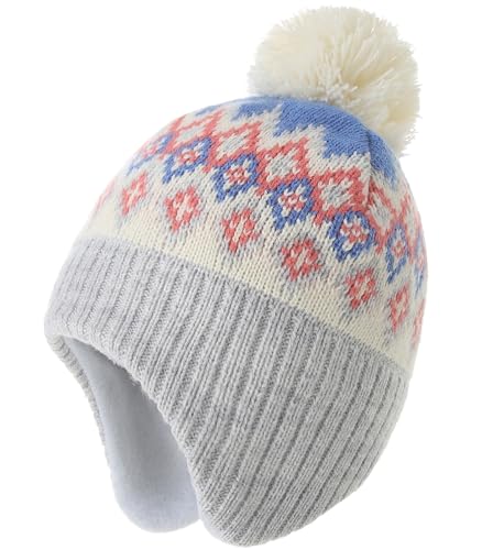 Monimo Girls Winter Hat Knitted Earflaps Girls Beanie Thicken Fleece Lining Kids Winter Hat - color: C02, size: 3-6 Years