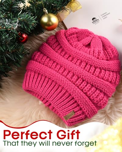 FURTALK Winter Beanie Hat for Women Satin Lined Cable Knit Chunky Slouchy Beanies Skull Warm Cap - color: Rose