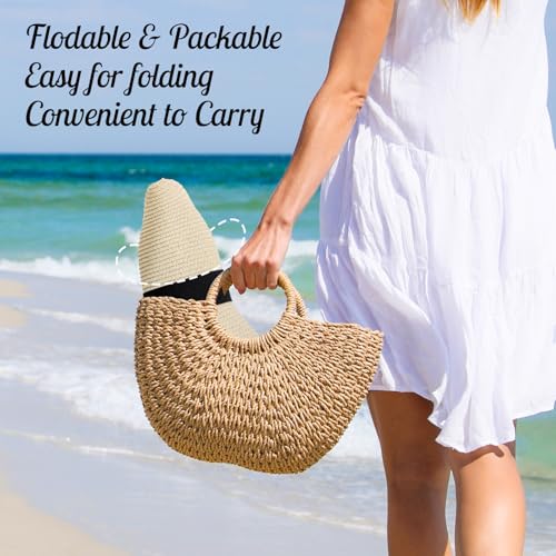 Tavaleu Sun Beach Hats for Women Wide Brim Straw Hats Foldable Summer Hat - color: 14cm-light Color
